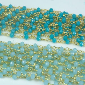 beaded jewelry chain - aqua beads gold plated chain - jewellery making chain - jewellery chain suppliers - chain for jewellery making -3.3ft image 2