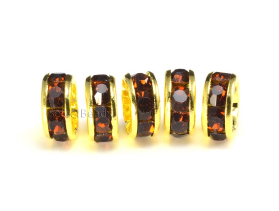 rhinestone crystal separators - jewelry hardware supply - rhinestone brass spacer beads - gold tone spacers - 4-12mm -100pcs