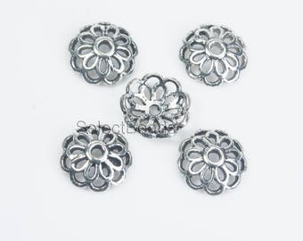 sterling silver findings wholesale -filigree bead caps wholesale - end caps sterling silver  - antique silver bead caps -10pcs