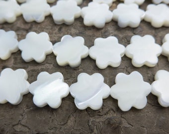 mother of pearl flower beads - white flower shell beads - 12mm shell beads - jewelry making shells - necklace beads - bracelet beads -15inch