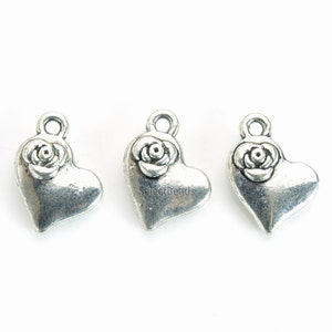 antique silver heart charms - heart charms for necklaces - small silver charms - small silver charms for bracelets - size 14x10mm -20pcs
