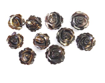 dark brown MOP beads - engraved shell beads - floral mother of pearl beads - 8mm 10mm 12mm carving beads - flower shell beads - 10pcs