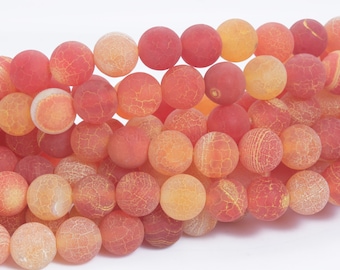 orange dragon vein agate  beads - matte orange agate stone beads - dyed agate round beads - colored agate gemstone - size 6-12mm -15inch