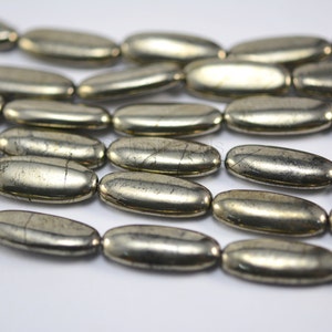 iron pyrite elongated oval beads, natural pyrite gemstone beads for necklace - pyrite beads for bracelet -10x25mm beads -15 inch