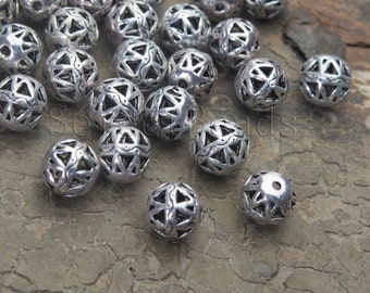 silver plated alloy  beads - antique silver filigree jewelry beads - metal bracelet beading supplies - quality alloy -10-15mm-20pcs