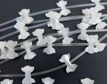 shell bow ribbon beads - mother of pearl bownot beads - carved seashell ribbon beads - white shell beads for jewellery making -15inch