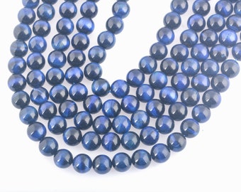 dark blue tigers eye beads - blue gemstone beads - smooth round jewelry beads - jewelry making materials - beads for crafts - 15 inch