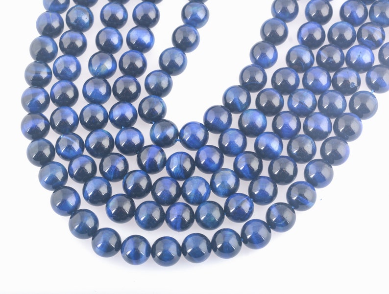 perles d'oeil de tigre bleu foncé perles de pierres précieuses bleues perles de bijoux rondes lisses matériaux de fabrication de bijoux perles pour l'artisanat 15 pouces image 1
