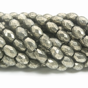 faceted pyrite barrel beads - natural pyrite faceted rice jewelry beads - quality pyrite Fools Gold beads - pyrite beads for jewelry -15inch