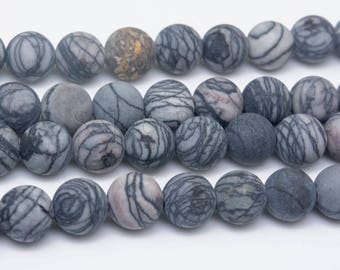 matte black line Picasso jasper beads - black gemstone beads - black web stone beads - black beads for jewelry making- 15inch