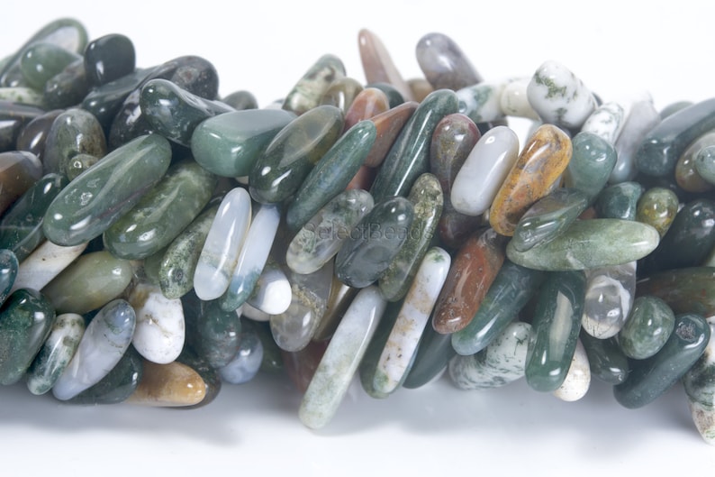 Indian agate stick beads - green gemstone spike beads for necklace - tumbled stone beads - stick jewelry beads supplies- 15inch 