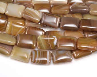 brown banded agate  rectangle beads - puffy rectangle gemostne beads - striped agate beads for jewlery - smooth rectangle beads -15inch