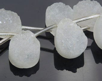 white druzy crystal quartz stones - druzy clear quartz teardrop beads - natural rock crystal pendant beads - druzy quartz wholesale -5pcs