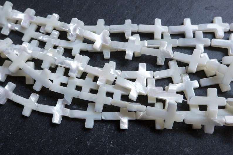 white cross beads white shell Christian beads rosary jewelry beads mother of pearl crosses Jesus prayer beads religious beads image 2