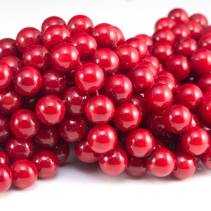 bamboo coral beads - red bamboo coral - dyed bamboo coral - red coral beads wholesale - deep sea coral -  round beads - size 8mm - 15 inch