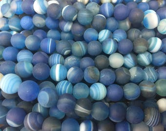 matte blue stripe agate beads - blue banded agate round beads - blue gemstone beads for jewelry making -  round beads - 6-12mm beads -15inch