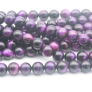 purple  tiger eye beads - natural tiger eye stone - tiger eye stone beads - purple tiger eye gemstone - round beads -size 6-10mm -15inch