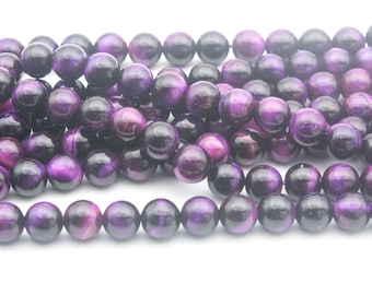 purple  tiger eye beads - natural tiger eye stone - tiger eye stone beads - purple tiger eye gemstone - round beads -size 6-10mm -15inch