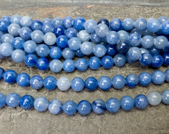 contas redondas de aventurina azul - contas de pedras preciosas azuis - pedra de joalheria azul - pedras azuis para joias - contas de pedra soltas azuis -15 polegadas