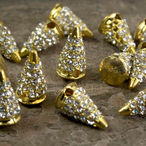 Kristallmetallpärlor - guldfärgade metallpärlor - vassa tänder - klara kristallpärlor - pärltillbehör - 10 st