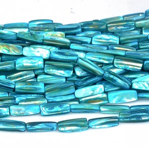 aqua blue color river shell triangle beads - dyed MOP beads - 20mm long shell beads - blue shell beads - jewelry making supplies