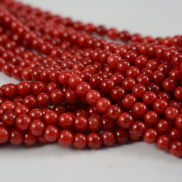 Perles de corail en bambou rouges - Perles de corail rondes lisses - Perles rouges pour la fabrication de bijoux - Petites perles de corail - Perles de corail de qualité - 15 pouces