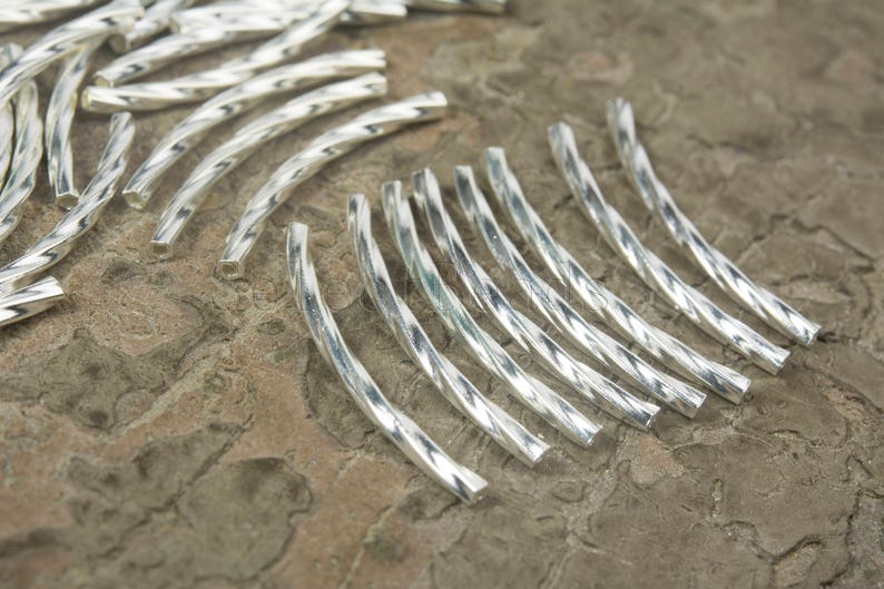 Sterling Silver Curved Tube Beads 925 Silver Bended Cylinder Etsy