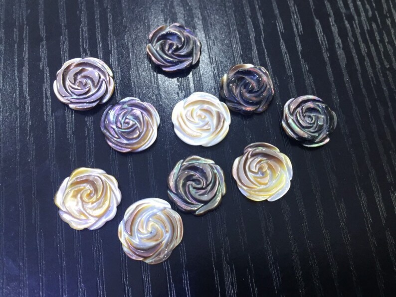 Black Lip Shell Beads Black Lip Shell Flower Charms Carved Etsy