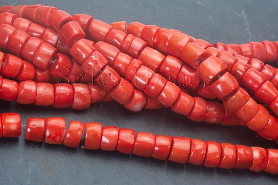 Chunky Red Coral Beads Big Heishi Coral Beads Red Jewelry Beads