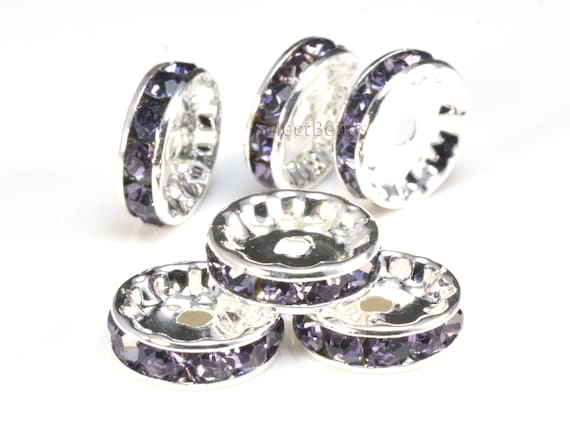 20pc 8mm purple round rhinestone beads/spacers-3251 