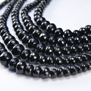 black onyx graduation beads, black agate graduated necklace beads - black gemstone supplies -  faceted graduated rondelle beads - 16 inch