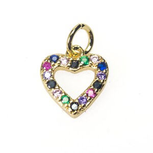 bracelet heart charms - love dangle charms - bracelet making - micro cubic zirconia paved -rainbow crystal - bling bling pendant