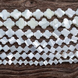 shell clover beads - white shell 4 leaf beads - lucky symbol shell beads - plant jewelry beads - mother of pearl beads supplies -15inch image 4