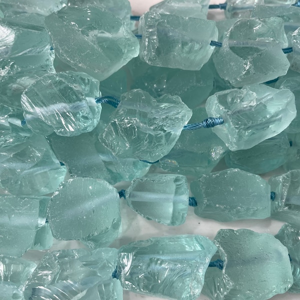 aqua blue glass quartz big raw nuggets - big stone for pendant making - jewelry supplies -  chunky blue quartz for craft making