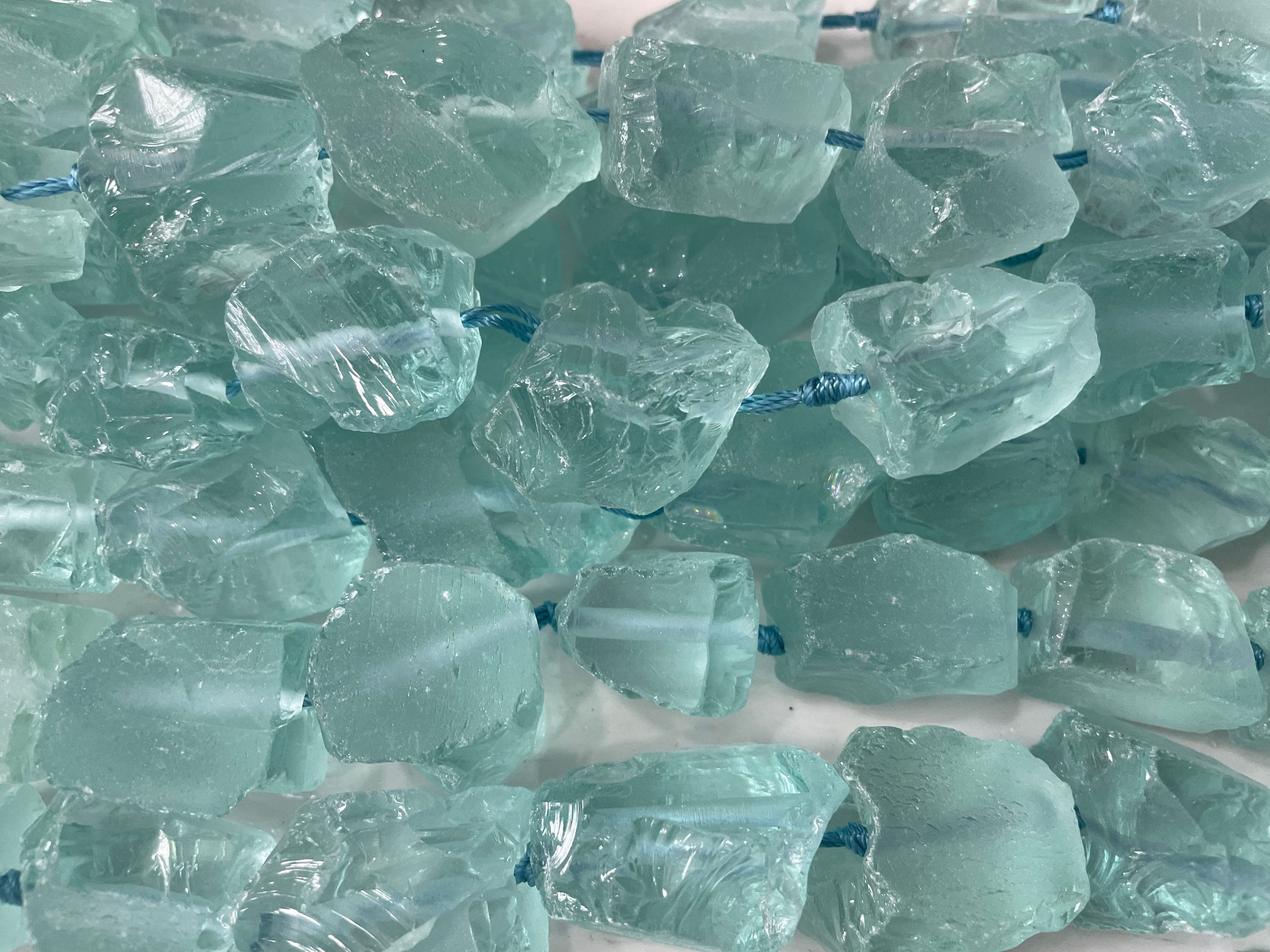 aqua blue glass quartz big raw nuggets - big stone for pendant making - jewelry supplies -  chunky blue quartz for craft making