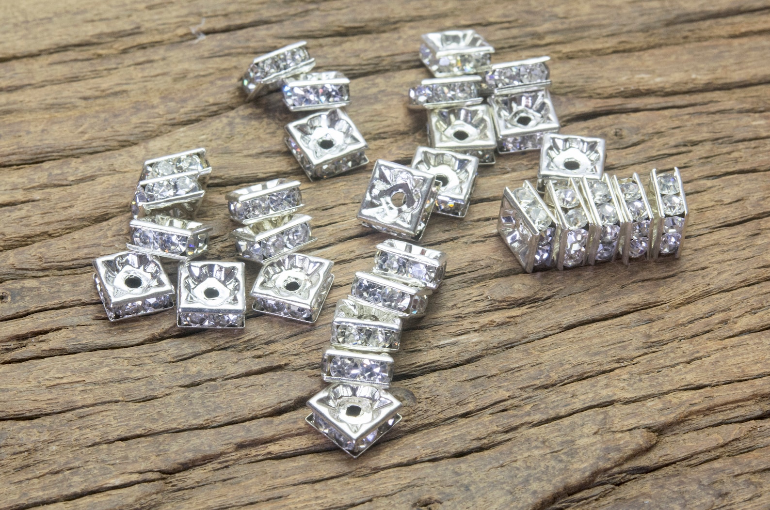 Silver Tone Clear Rhinestone Crystal Square Spacers Sivler - Etsy