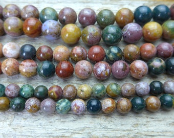 natural ocean agate gemstone beads - ocean jasper round stone - semiprecious stone beads - rainbow gemstone beads -smooth round beads-15inch