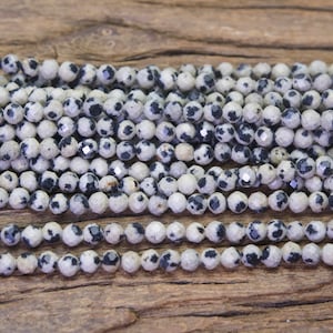 small dalmatian jasper  - 2mm  faceted gemstone beads - 3mm black spot jasper beads - dalmatian jewelry beads - natural stone beads - 15inch