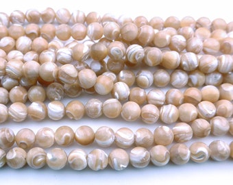 banded brown MOP round beads - brown sea shell beads - screw stripe mother of pearl beads - smooth round MOP beads