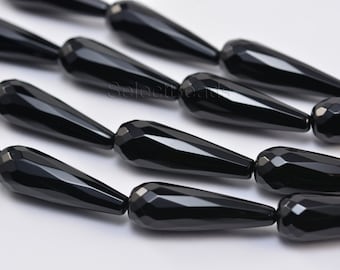 black onyx, black agate, faceted round teardrop 10x30mm, gemstone bead, loose gemstone, authentic black, agate bead,stone bead, jewelry bead