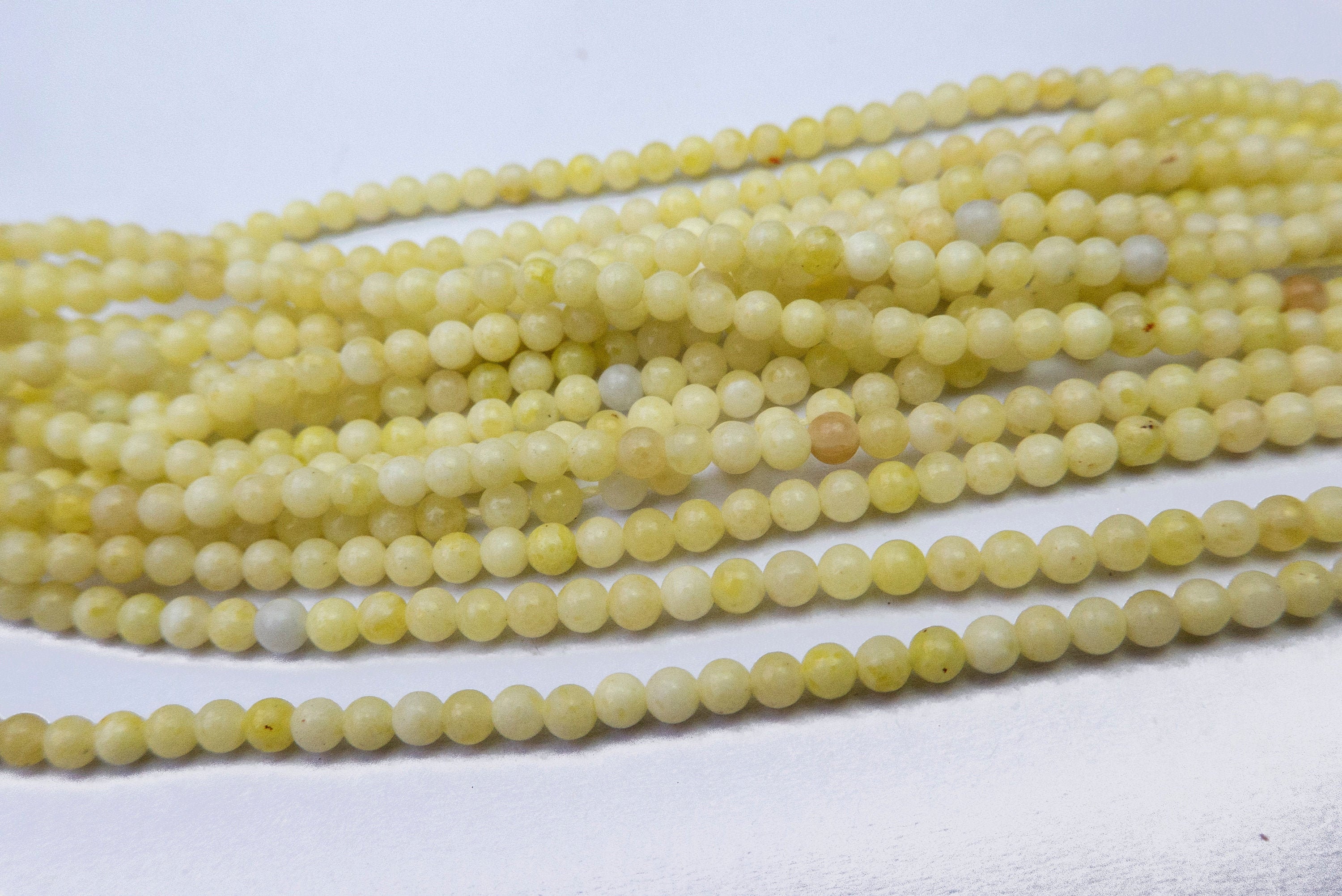 yellow jade small beads - butter jade tiny gemstone - necklace spacers - bracelet making - beading supplies -2mm 3mm beads -15inch