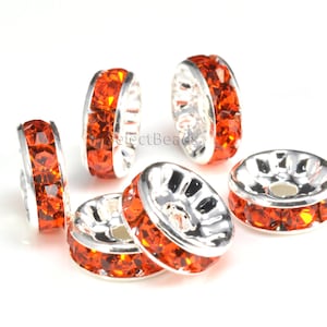rhinestone rondelle spacer beads - silver plated spacer beads - wholesale jewelry supplies - crystal rondelle beads -  size 4-12mm-100pcs