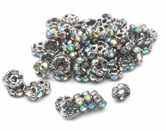 wave rhinestone bead AB coated , clear crystal metal bead, gunmetal plated ciooer bead, 4-12mm bead, copper spacer, craft supplies--100pcs