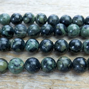 green Kambaba jasper round beads - forest green jasper beads - natural kambaba gemsotnes - green beads for jewelry - 4-12mm beads -15inch