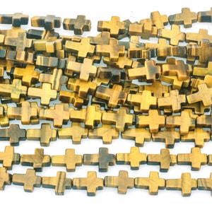 brown tiger&#39;s eye gemstone cross beads - natural stone cross pendant for jewelry making - 10x14mm 10x16mm prayer beads supplies