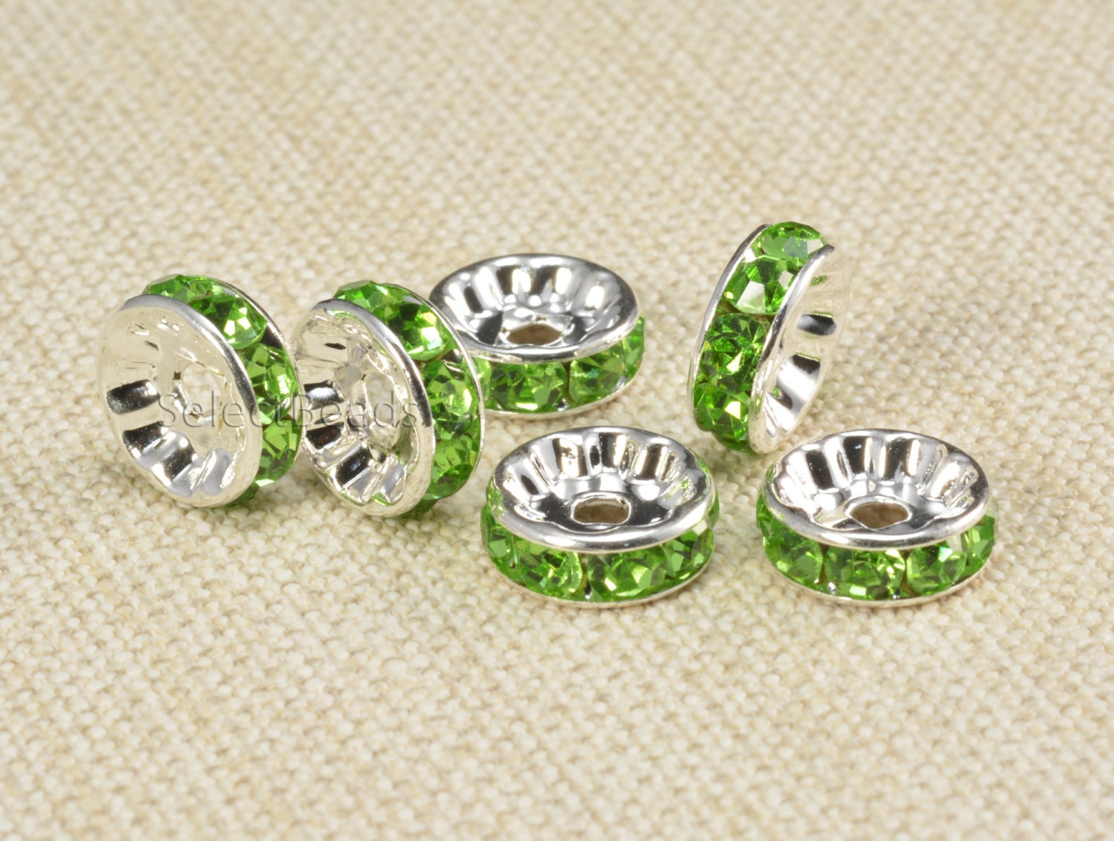 Green Crystal Separator Beads Quality Rhinestone Rondelles Etsy