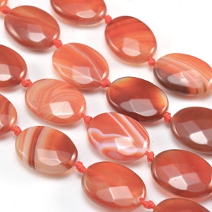 red striped agate beads - red banded agate gemstones -  banded stone jewelry beads - oval agate beads - oval gemstone beads -15inch