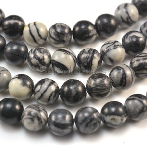 black matrix Picasso jasper beads - jasper gemstone beads - black and white beads - black network jasper beads - round beads 4-14mm - 15inch