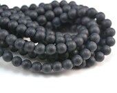 schwarze schwarze Onyx Perle - frosted runde Perle - schwarze Edelsteinperle - gefrosteter Onyx - Onyx Perlen Großhandel -- authentisch schwarz - 15 Zoll
