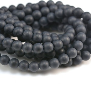 black onyx matte beads - frosty finished round bead - black gemstone bead - frosted onyx - onyx beads wholesale -- authentic black -15inch
